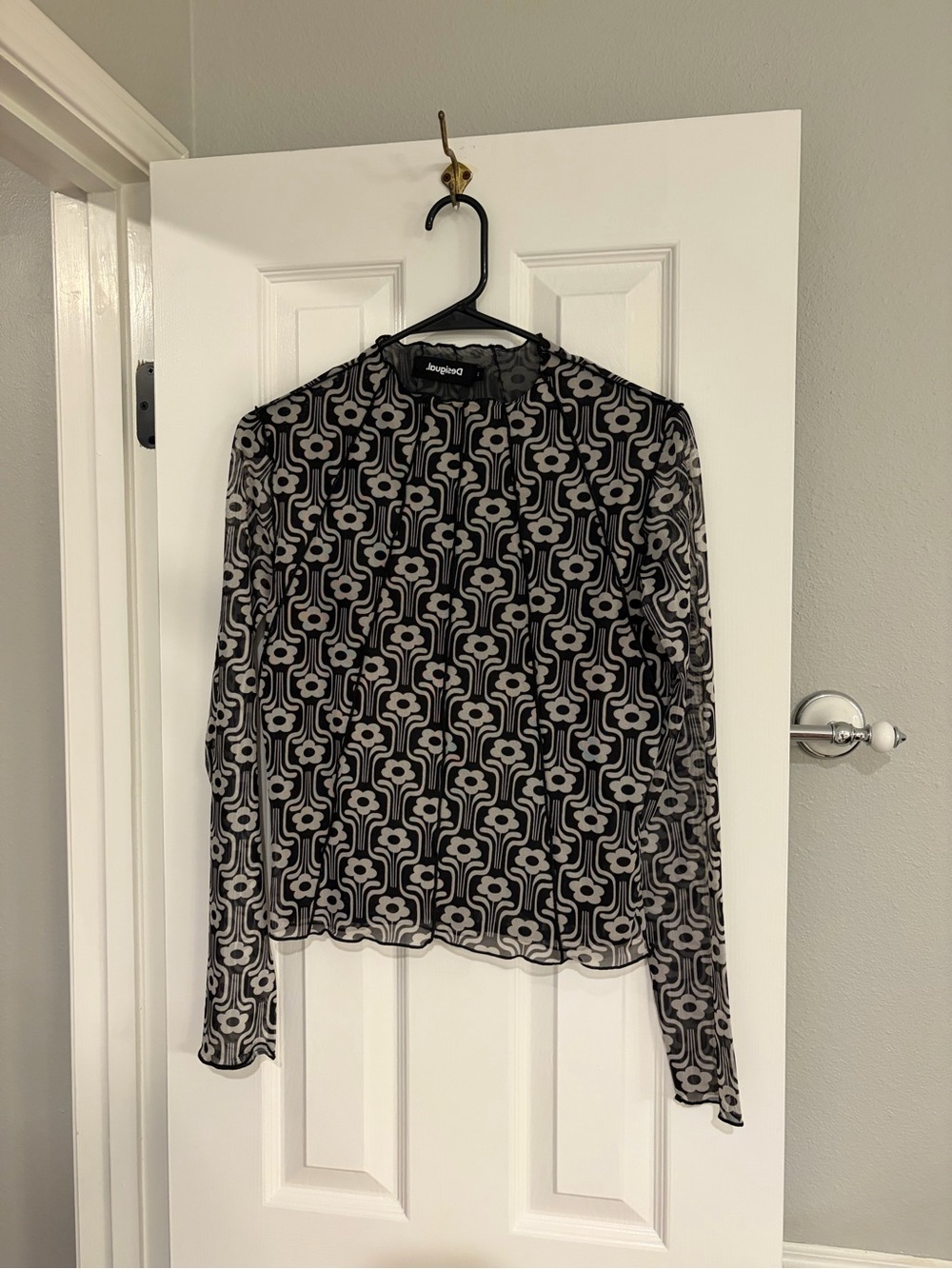 Desigual Black Sheer Retro Floral Mesh Top Large